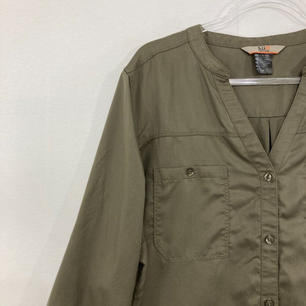 5.11 Tactical Women's size‎ XL Olive Green Split Neck Leslie Button Down - Picture 4 of 10